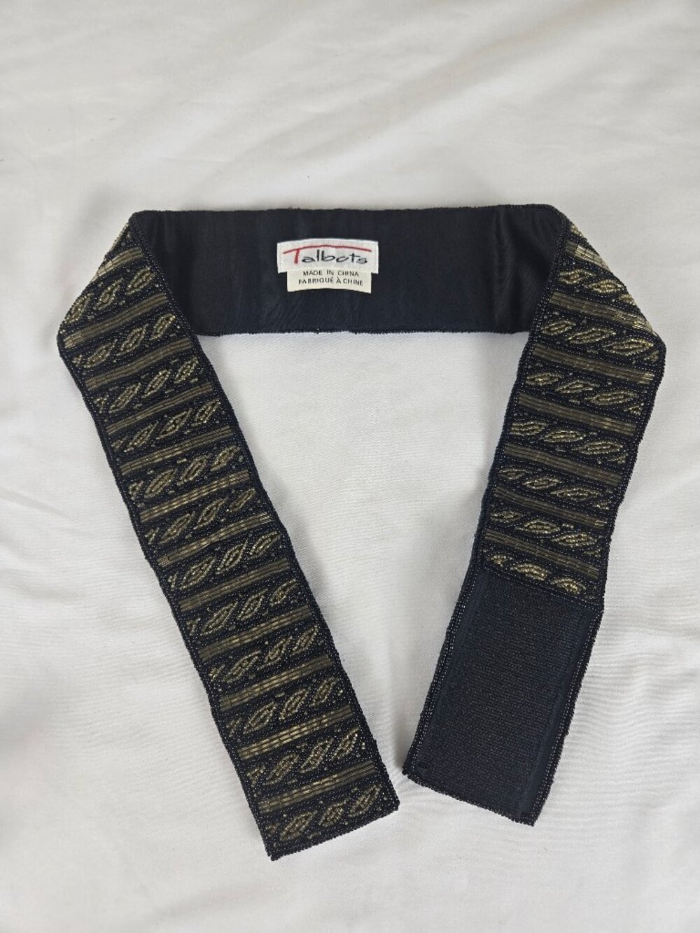 Talbots Size XS Black Gold Beaded 2-1/2" Wide Belt Hook Loop Tape Closure NWT